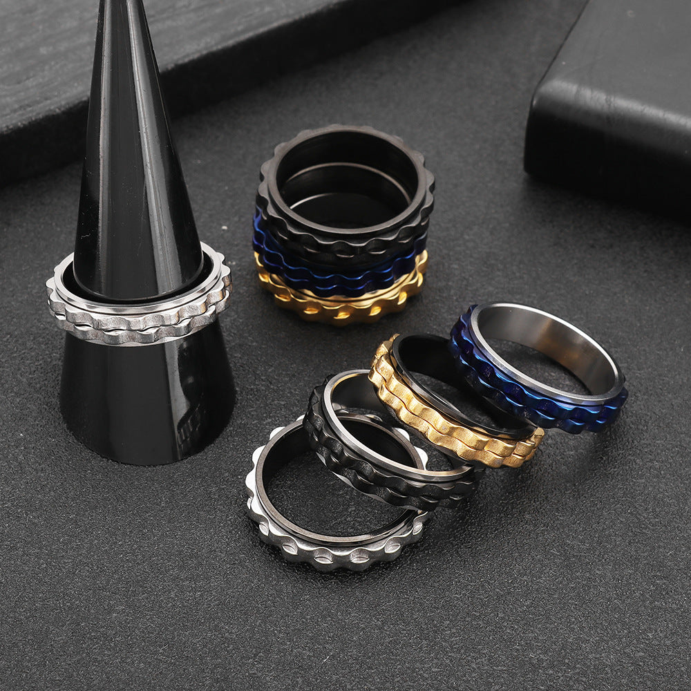 Women's Titanium Steel Ornament Rotatable Decompression Gear Rings