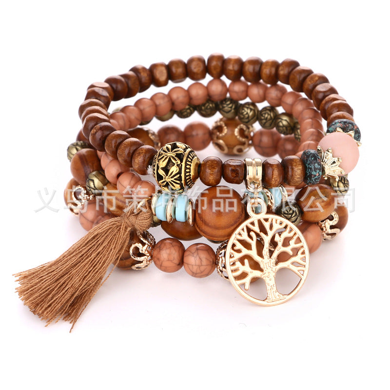 Bohemian Ethnic Wooden Bead Beaded Elastic Bracelets