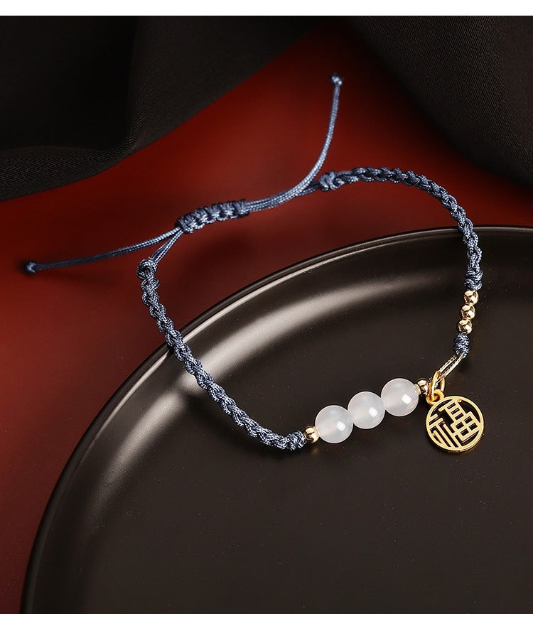 Women's & Men's Chalcedony Design Fu Character Carrying Strap Bracelets