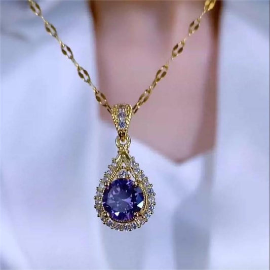 Purple Zircon Water Drops Fashionable Light Necklaces