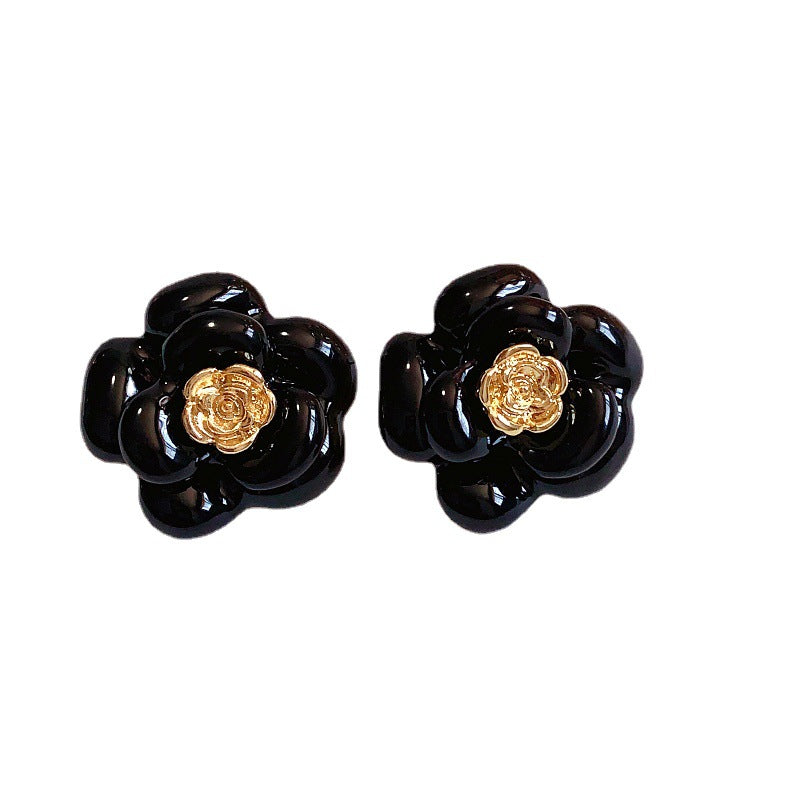 Retro French Light Luxury Temperament Camellia Ear Enamel Earrings