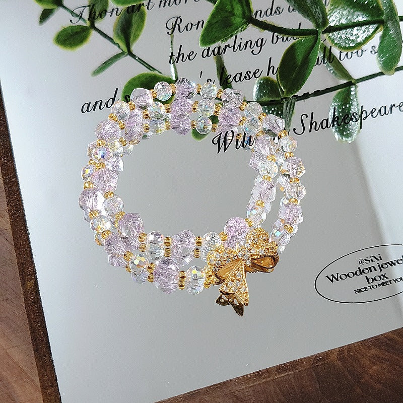 Super Flash Crystal Double Good-looking Diamond Butterfly Handmade Beaded Party Bracelet