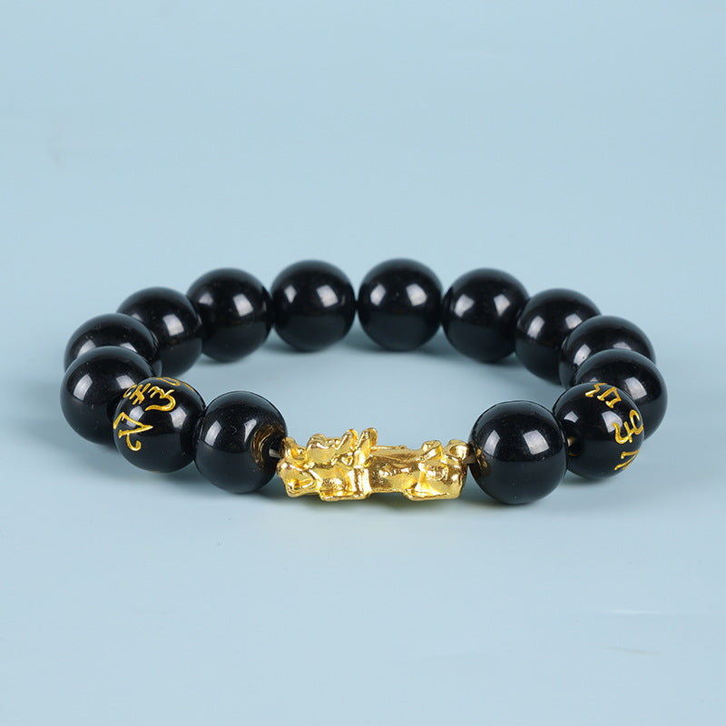Six Words Proverbs Imitation Obsidian Alluvial Bracelets