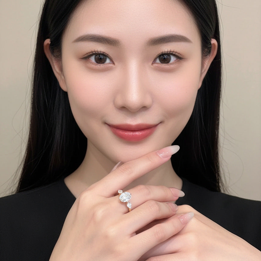 Women's Big Diamond Light Luxury Twin Golden Ring
