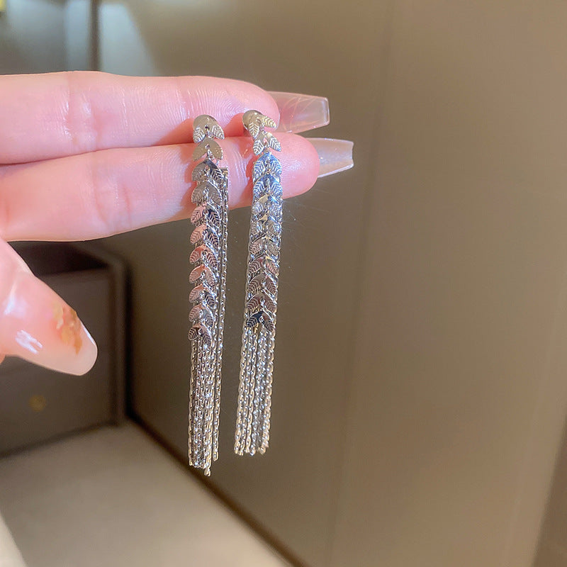 Tassel High-grade Sier Needle Metal Light Luxury Pearl Earrings