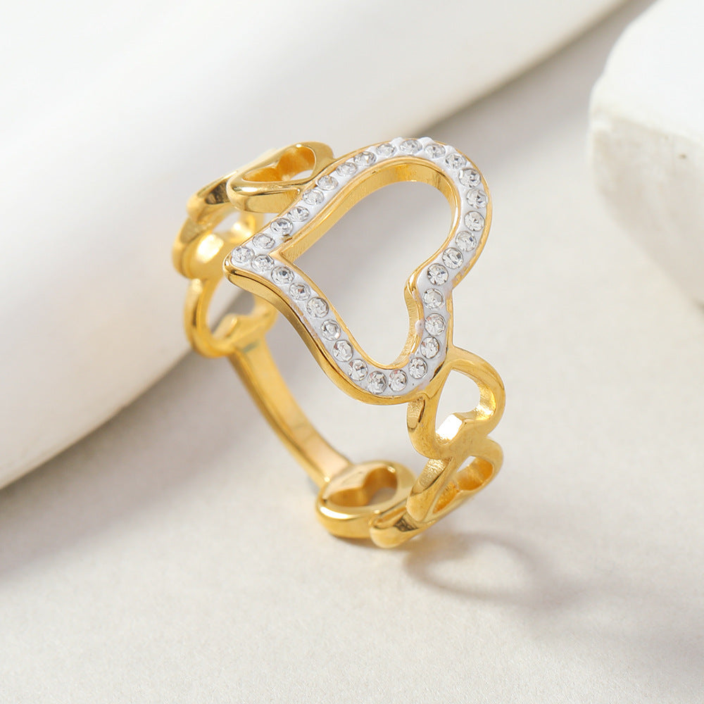 Steel Design Cut Hollow Heart Inlaid Rings