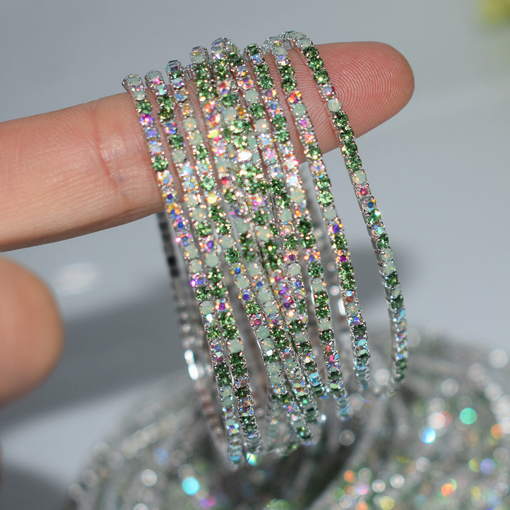 Row Rhinestone Thin Rubber Band Elastic Bracelets