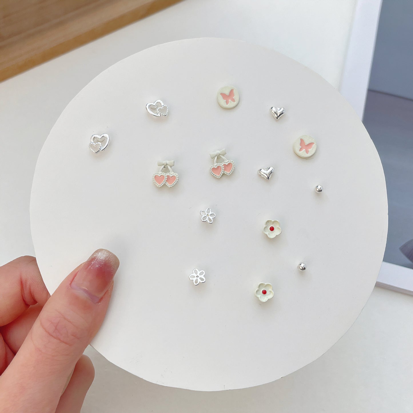 Pair Pack Sier Suit Cute Sweet Earrings