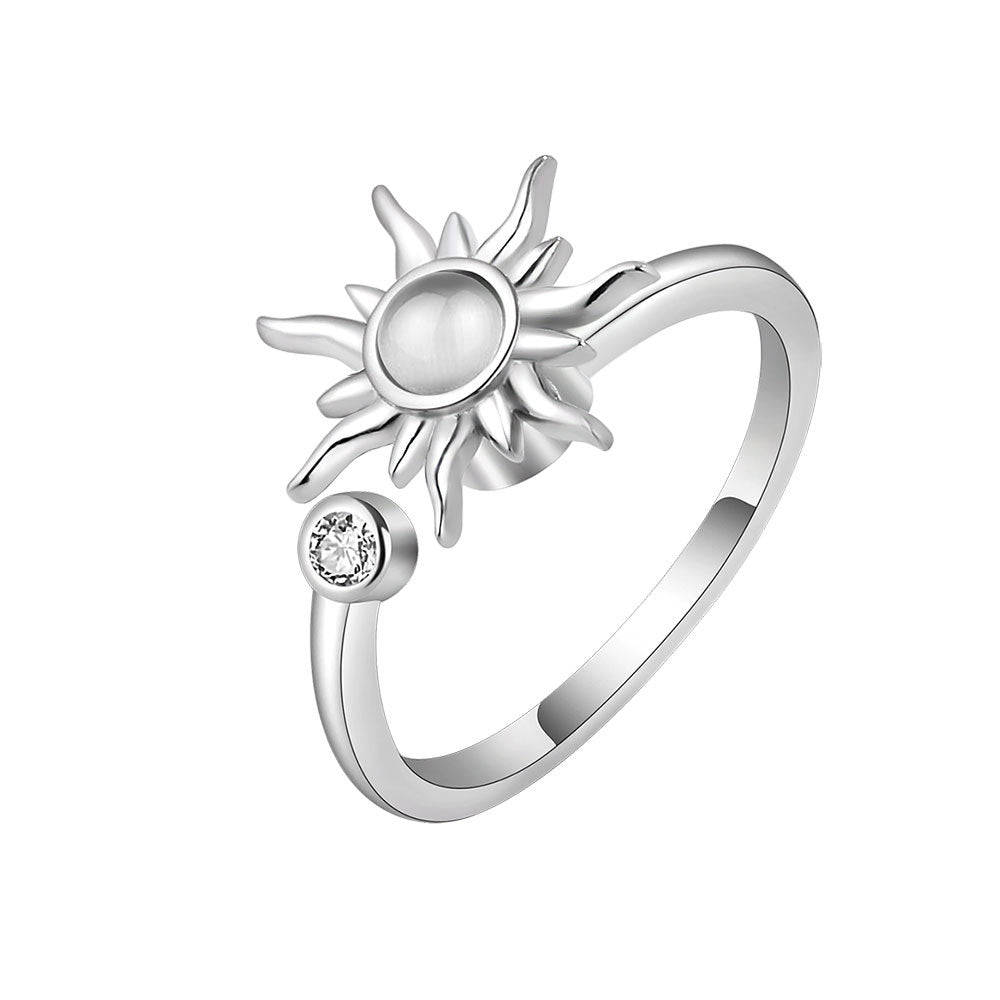 Sier Anxiety Spinning Adjustable Rotating Clover Zircon Female Rings