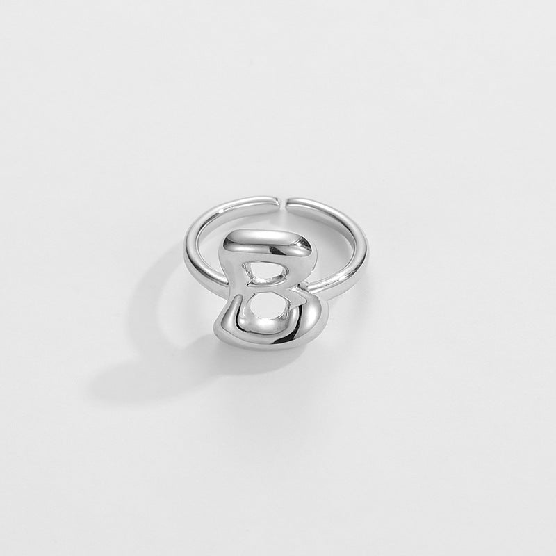 Hop Letters Glossy Sier Open Adjustable Rings