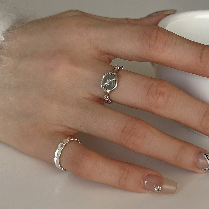 Female Temperament Imitation Jade Sier Opening Rings