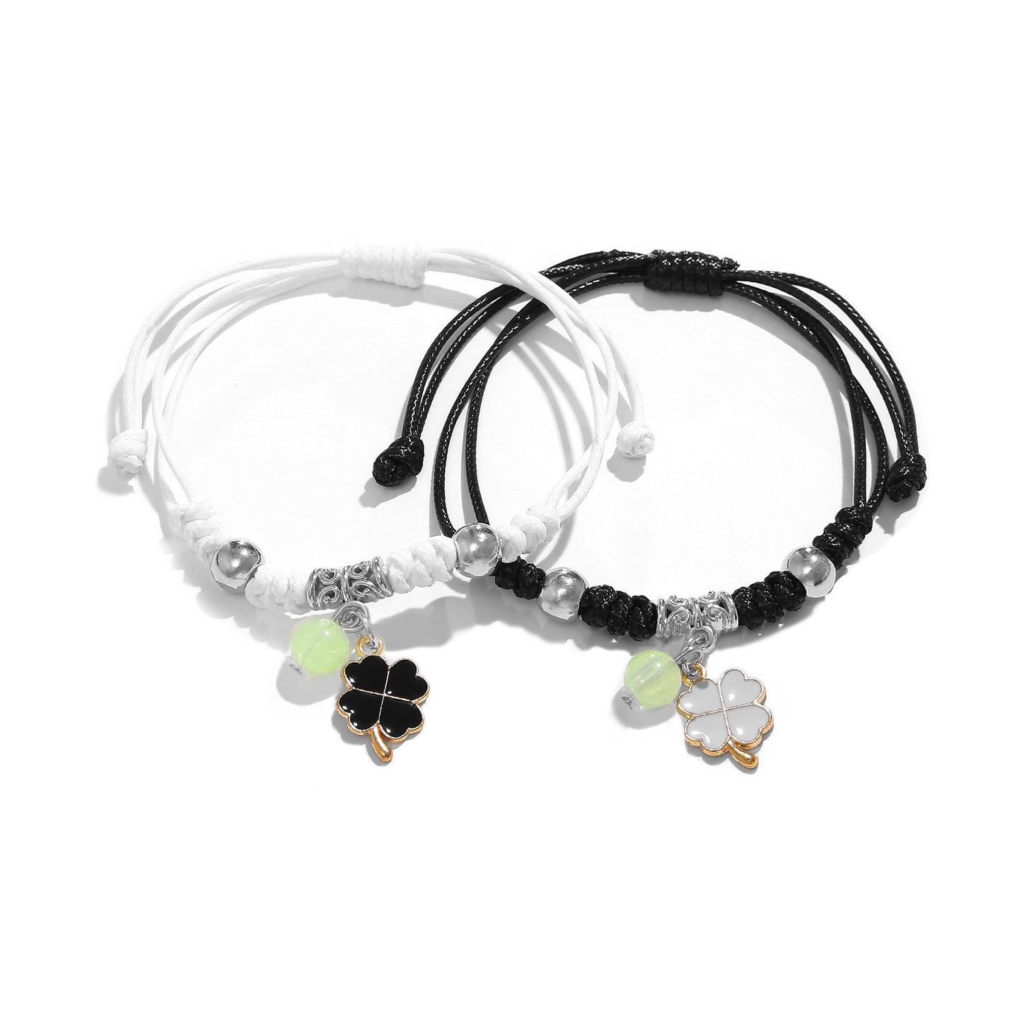 Women's & Men's Black White Rope Alloy Magnet Suction Bracelets