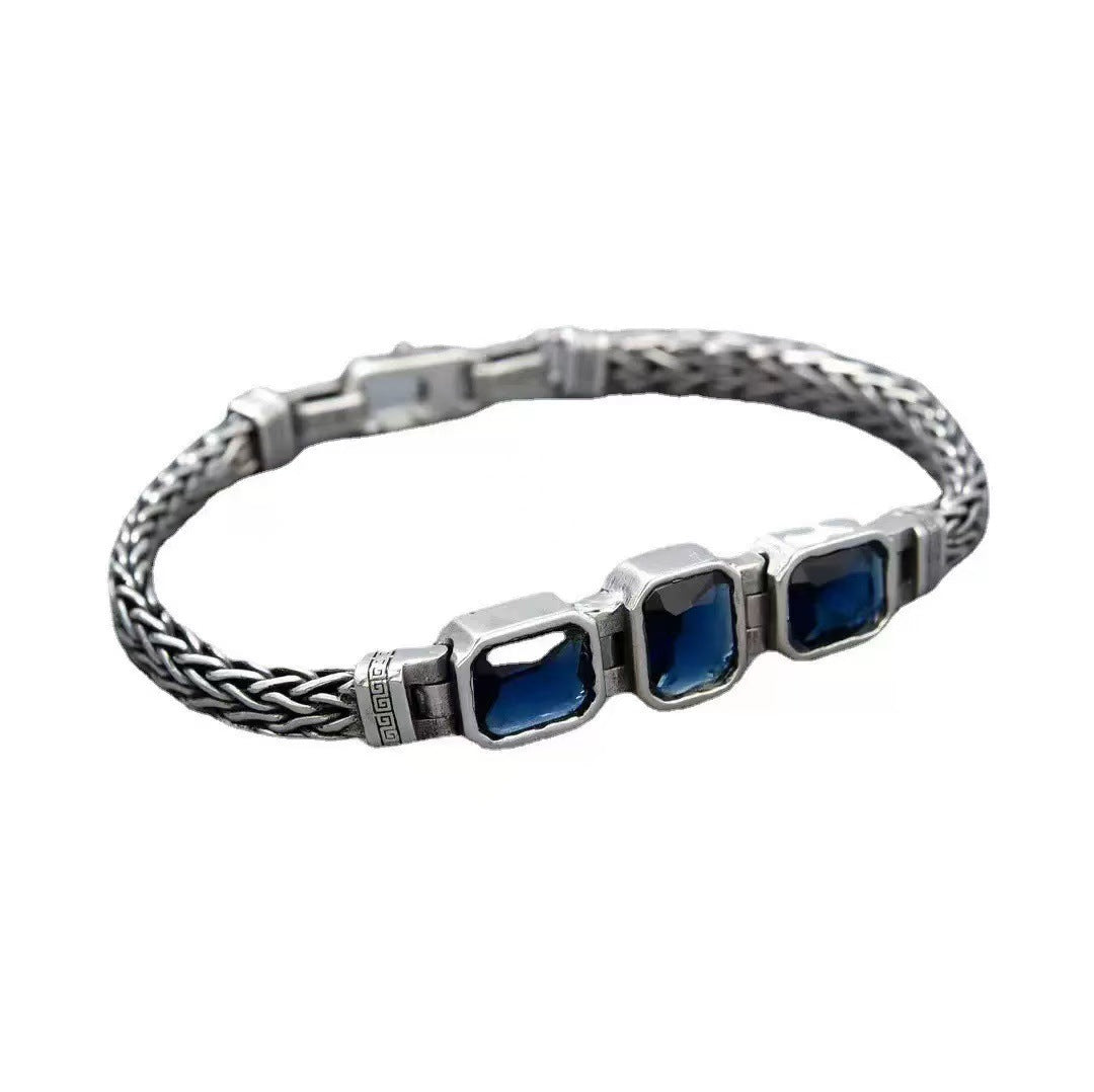 Men's Personality Woven Stone Blue Diamond Style National Hipster Design Ethnic Bracelet