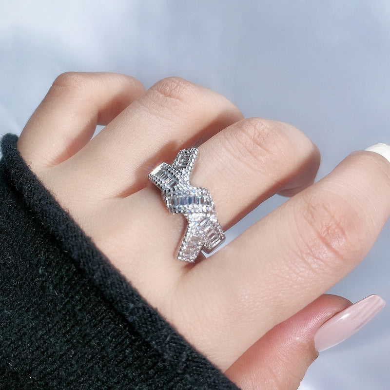 Full Diamond Open-end Zircon Female High Sense Niche Personality Rings