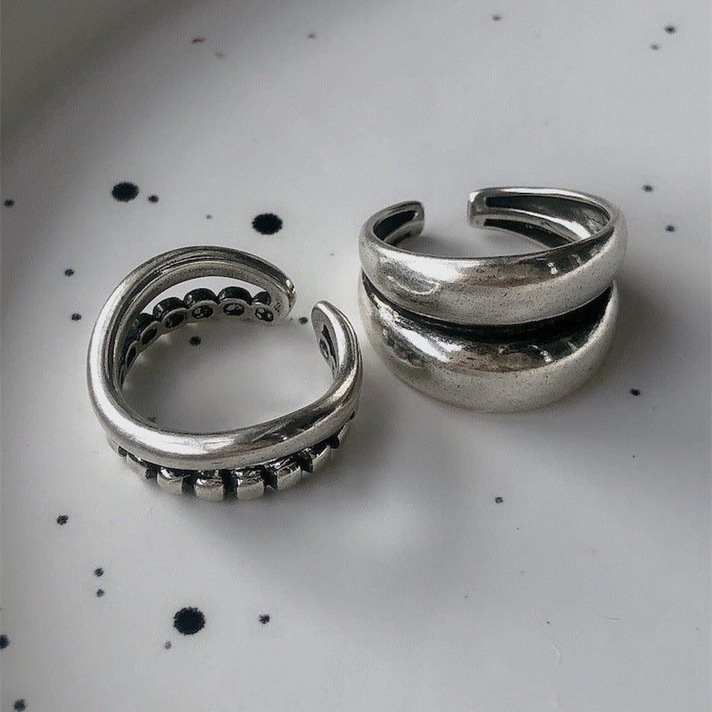 Women's Beads Retro Fashion Geometry Pattern Hip Hop Open Rings