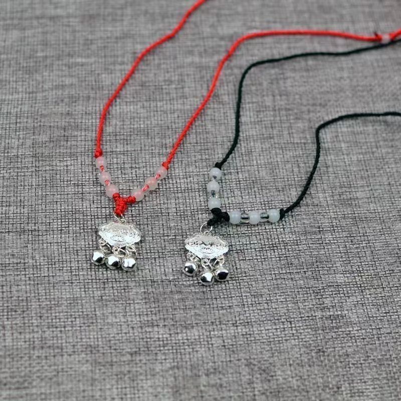 Red Rope Auspicious Rich Safe Birthday Gift Bell Sier Plated Pendants