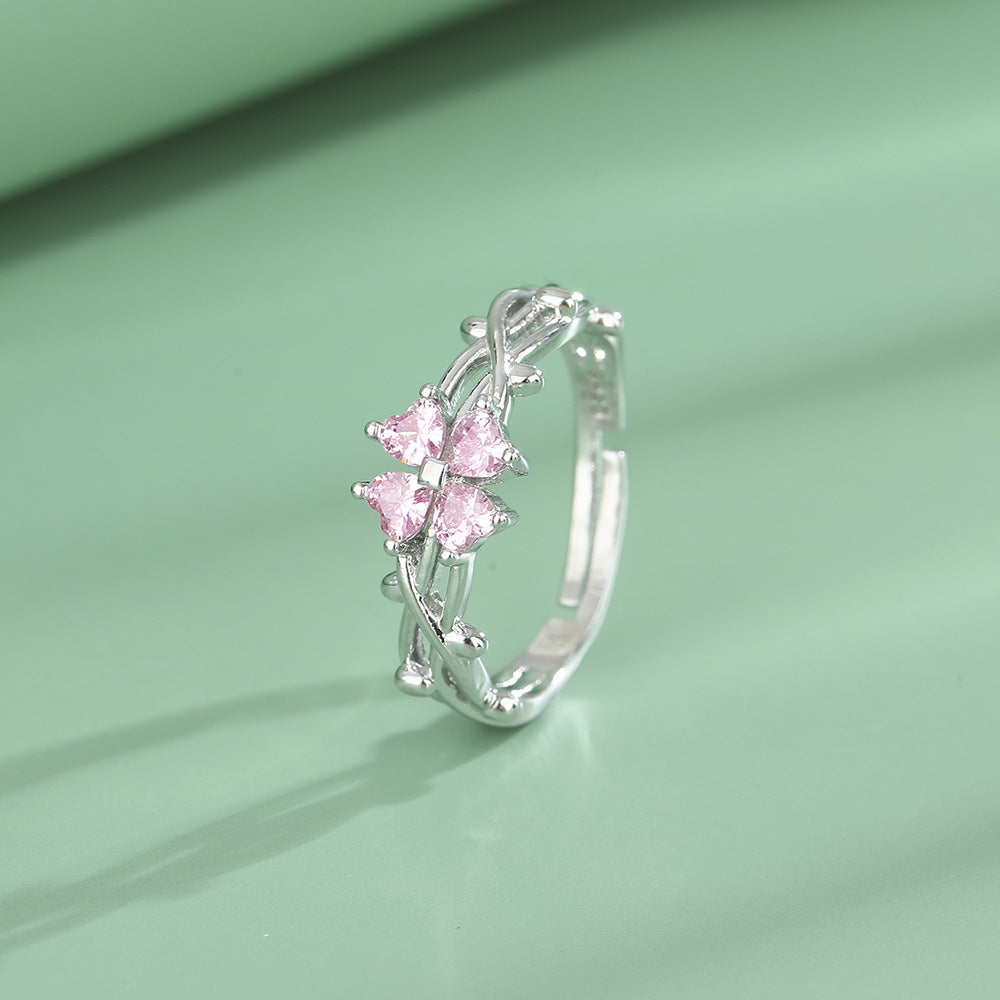 For Girlfriend Heart-shaped Flower Zircon Female Rings