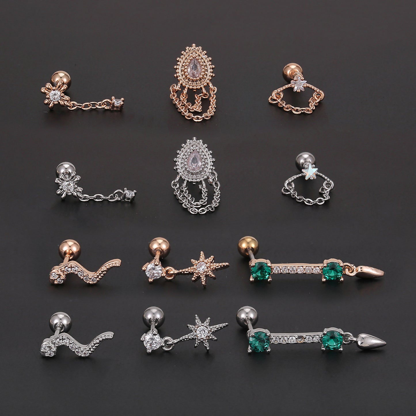 Rod Piercing Micro Inlaid Zircon Double Earrings