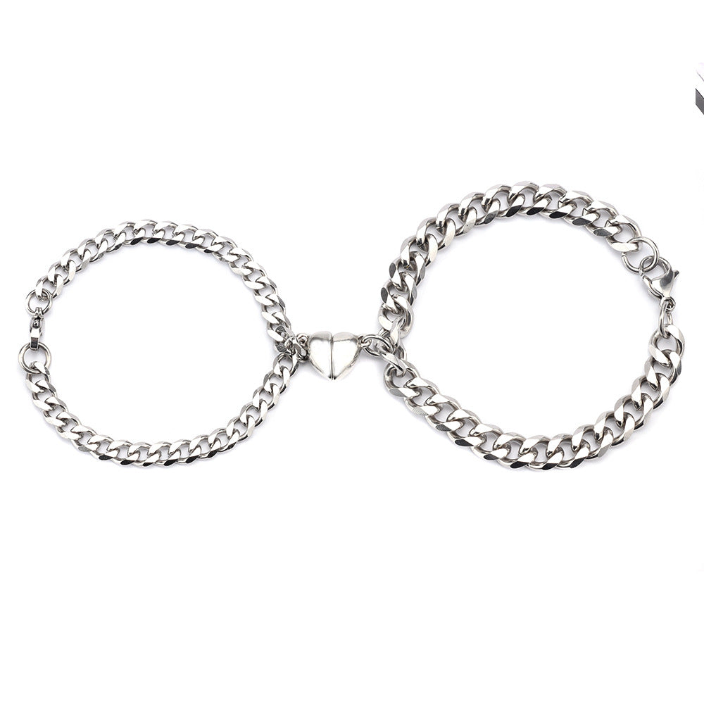 Men's Stainless Steel Titanium Cuban Love Magnet Bracelets