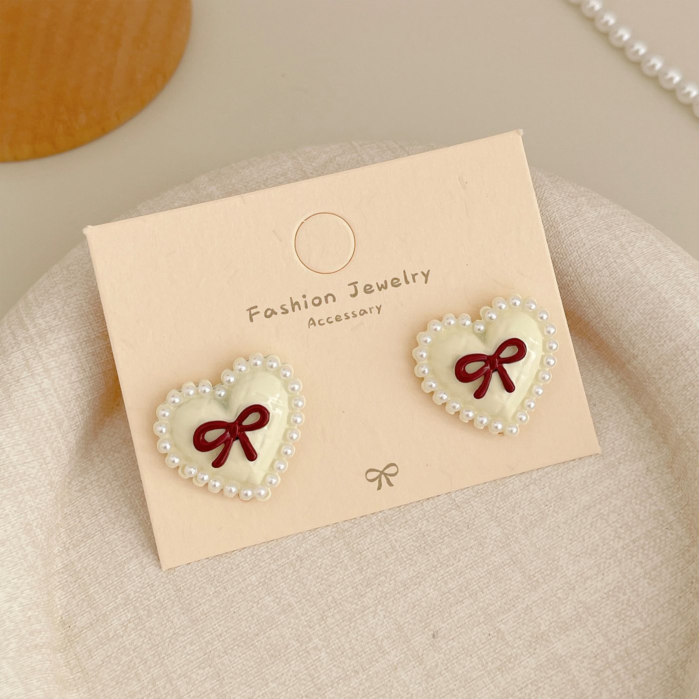 Women's Red Bow Love Heart Sier Needle Exquisite Retro Earrings