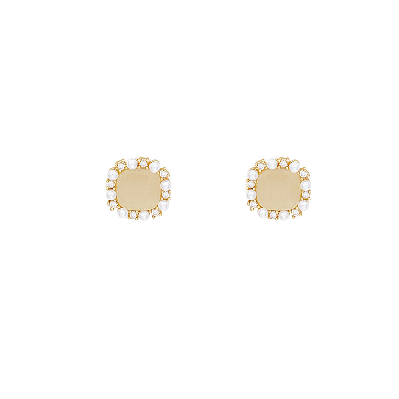 Women's Gentle Small Sugar Cube Opal Pearl Light Luxury High-grade Beautiful Stud Earrings