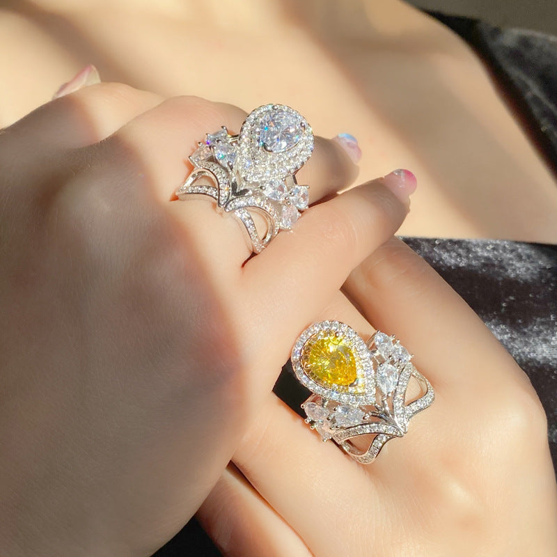 High-grade Real Gold Full Diamond Two-color Colored Ring