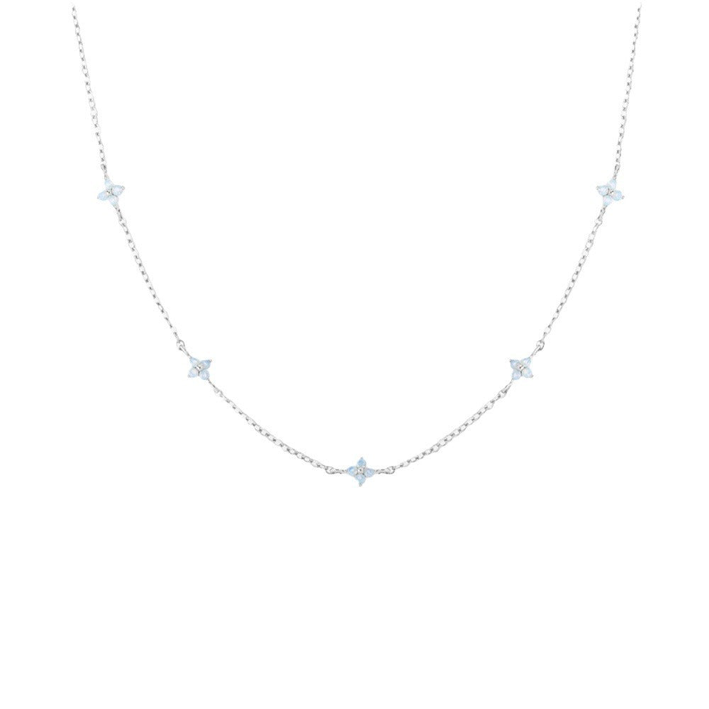 Small Blue Flowers Female Micro Inlaid Zircon Necklaces