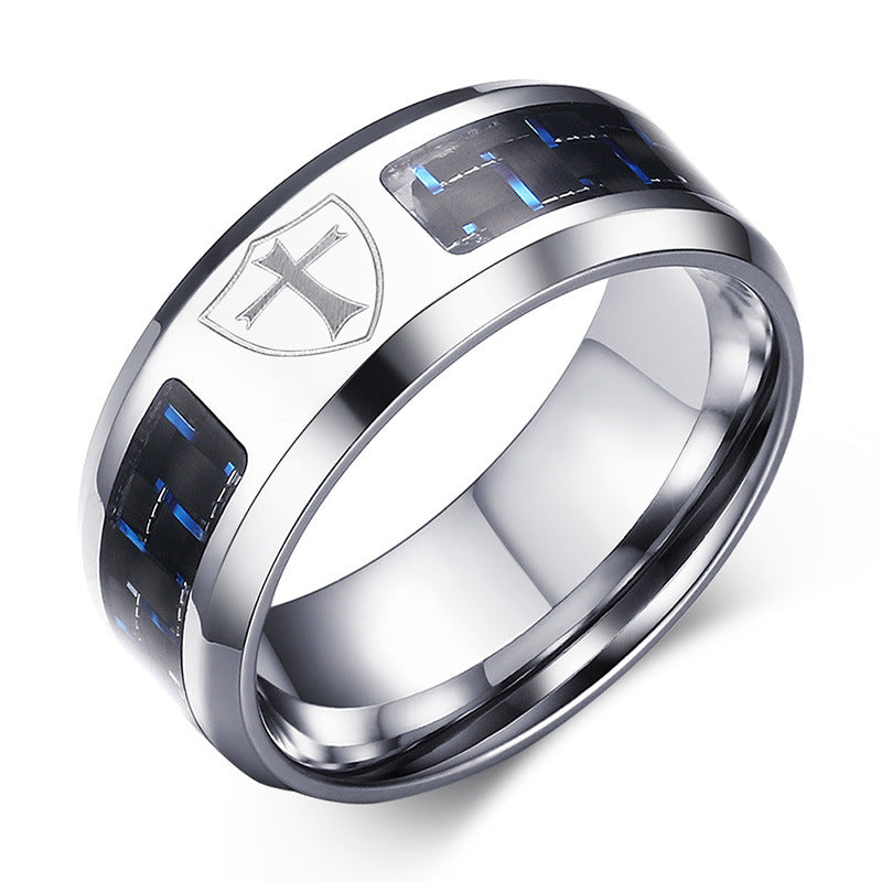Men's Steel Blue Black Carbon Fiber Trendy Rings