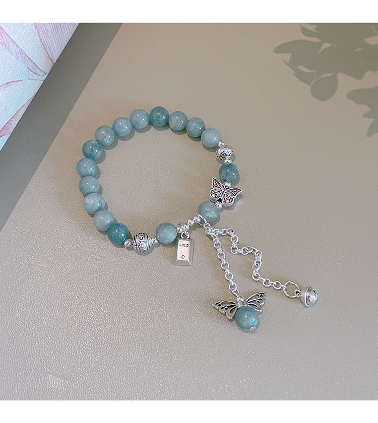 Women's Gray Agate Crystal Tassel Retro Tibetan Sier Longevity Lock Bracelets