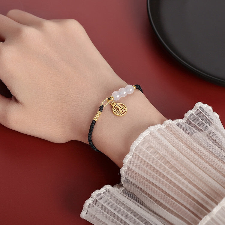 Women's & Men's Chalcedony Design Fu Character Carrying Strap Bracelets