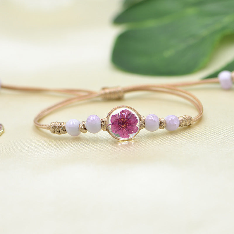 Dried Flower Plant Real Woven Snow Beads Bracelets