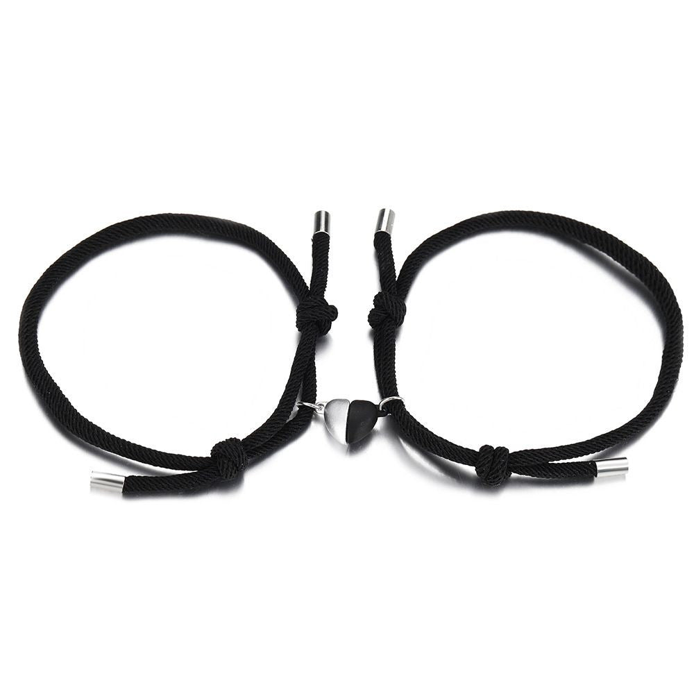Women's & Men's Black White Rope Alloy Magnet Suction Bracelets