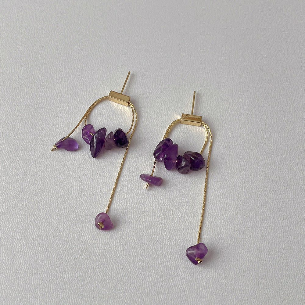 Women's Natural Stone Pull-out Fashion Retro French Lines Irregular Earrings