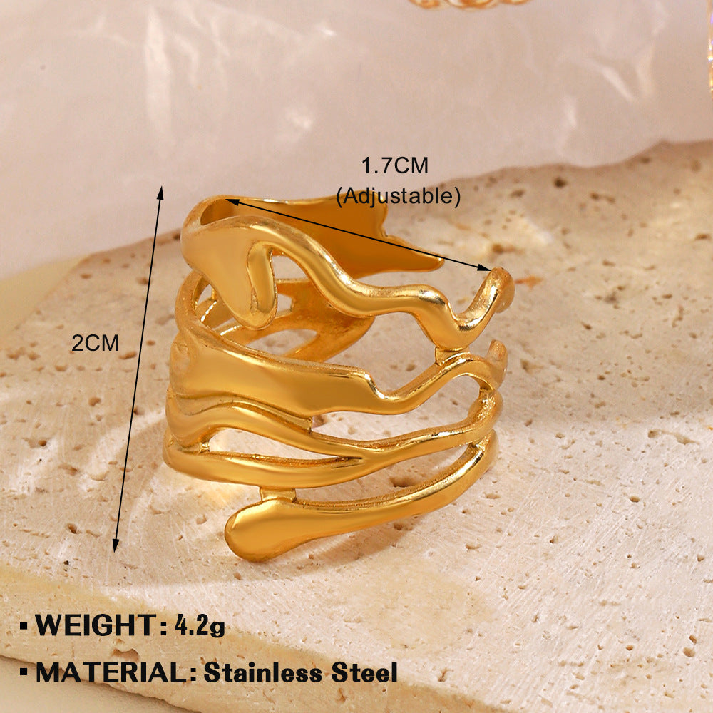 Open Personalized Hip Hop Gold Plated Irregular Rings