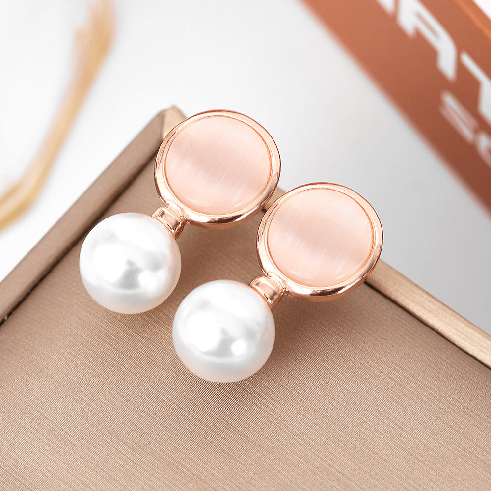 Korean Style Drop-shaped Round Opal Pearl Earrings