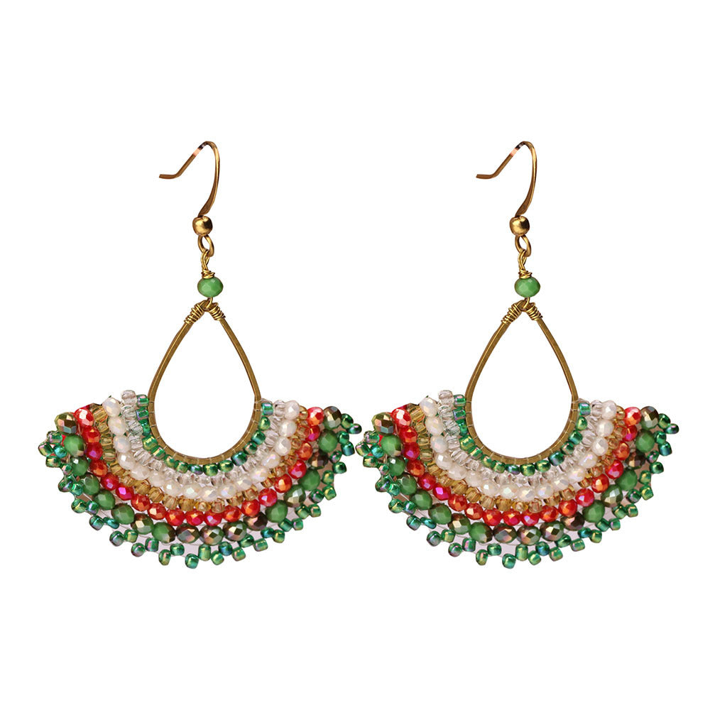 Hand-woven Green Natural Stone Retro Ethnic Style Bohemian Earrings