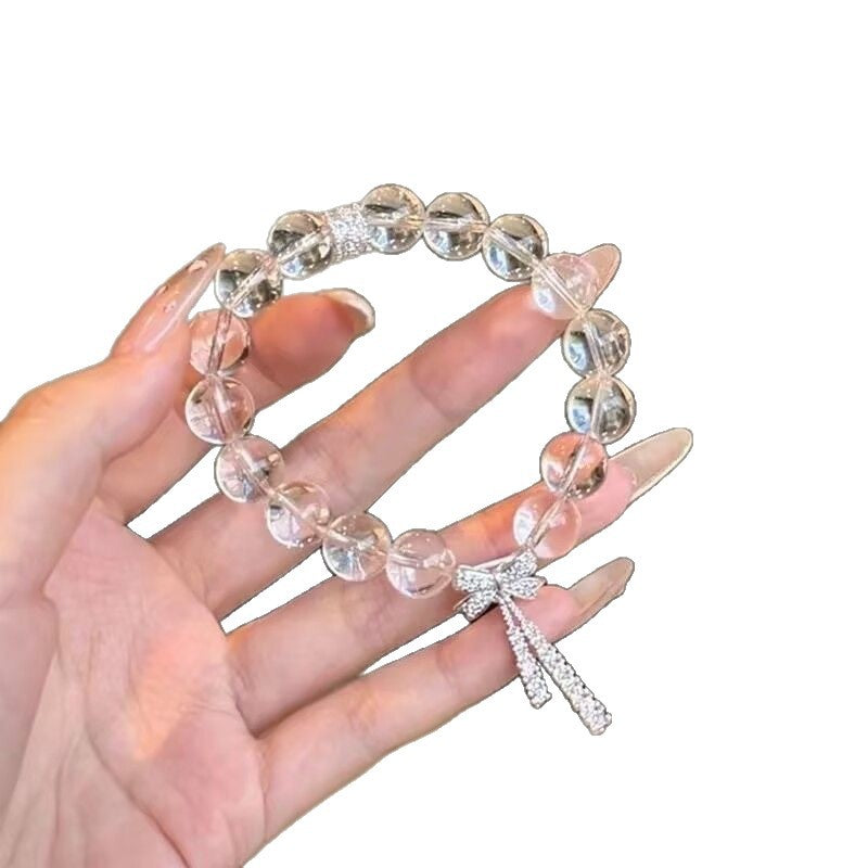White Beaded Bow Ribbon Female Cold Sweet For Bracelets