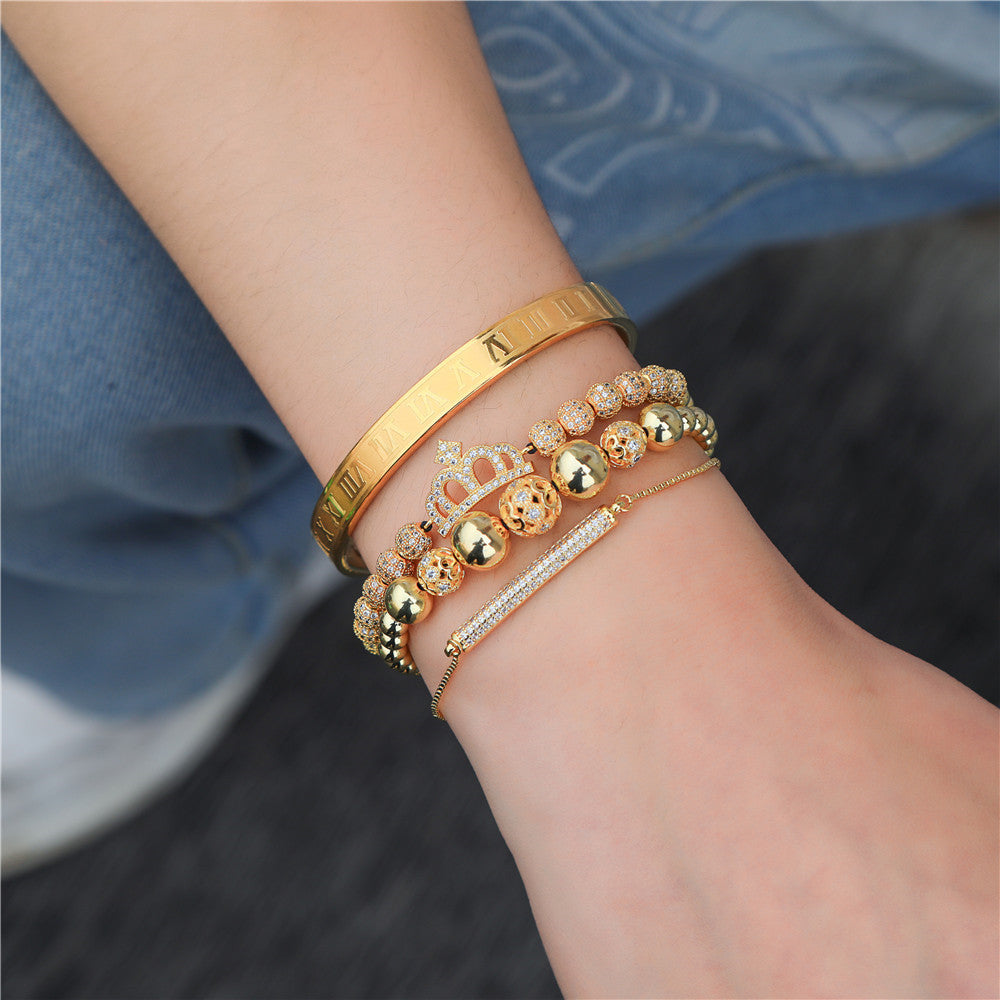 Men's Zircon Double Leopard Head Black Agate Bracelets