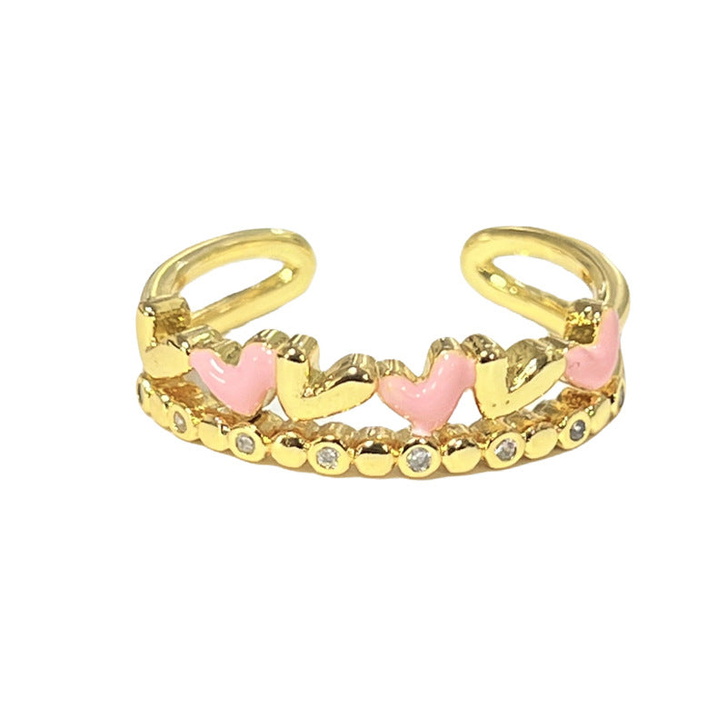 Luxury Enamel Drip Glazed Love Sweet Fashion Female Cold Rings