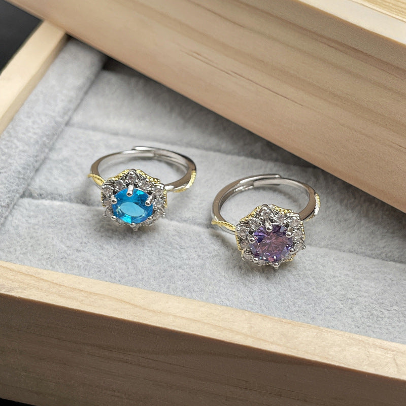 Purple Diamond Open Female Light Luxury Rings