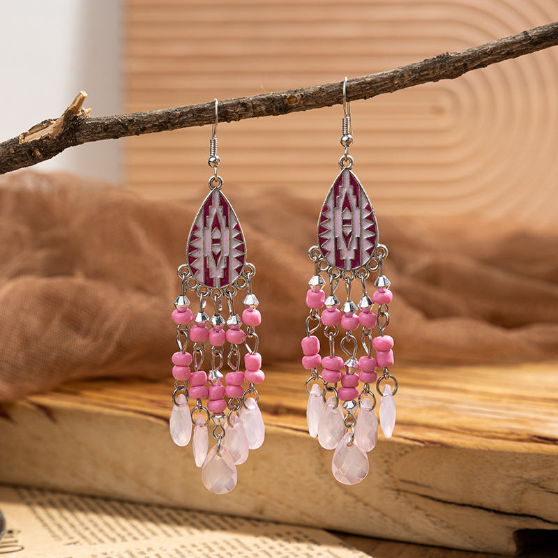 Women's Beaded Elegant Ethnic Style Tassel Environmental Earrings