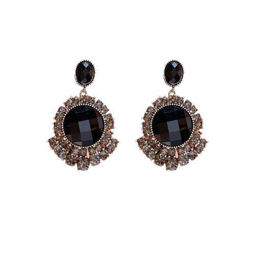 Sier Black Round French Elegance Light Luxury Stud Earrings