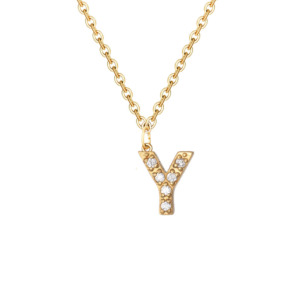 Simple Stainless Steel Diamond Letters Gold-plated Clavicle Necklaces