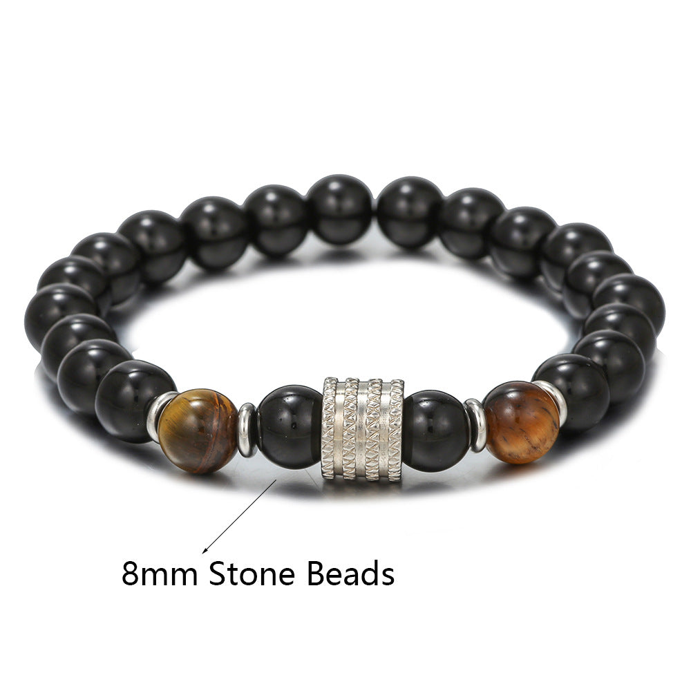Women's & Men's Black Agate Haematite Snowflake Stone Design Bracelets