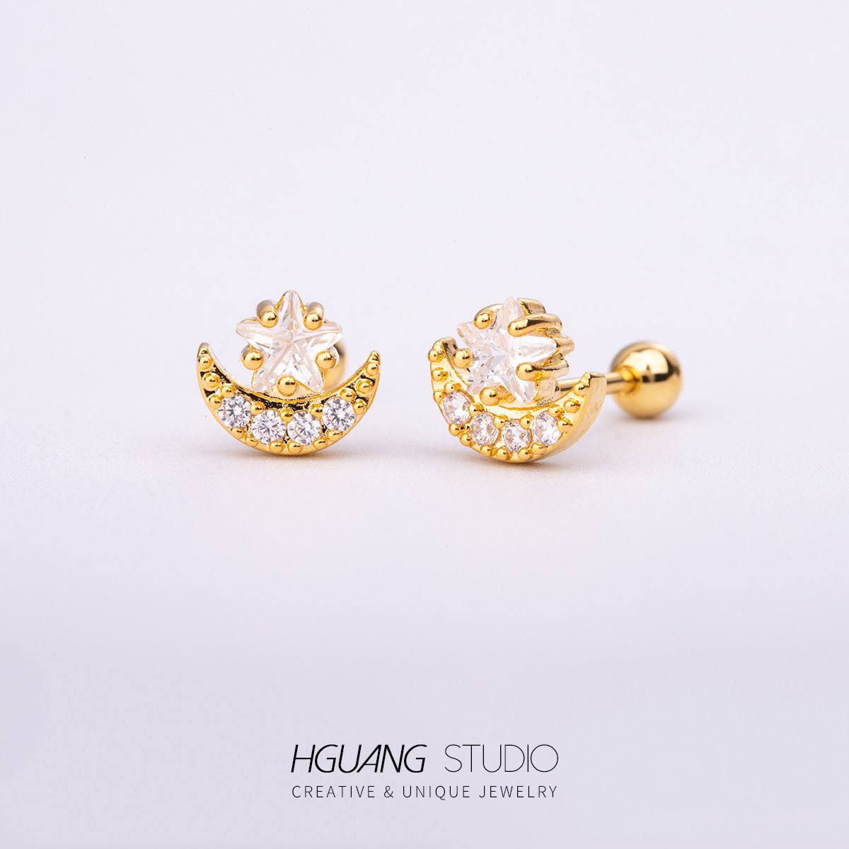 Steel Gold Micro Inlaid Zirconium Ear Earrings