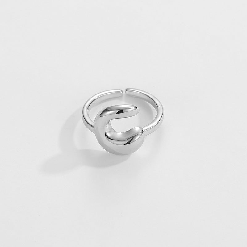Hop Letters Glossy Sier Open Adjustable Rings