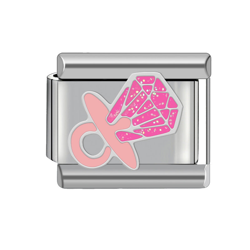 Lovely Pink Italian Charm Module Heart-shaped Detachable Bracelets