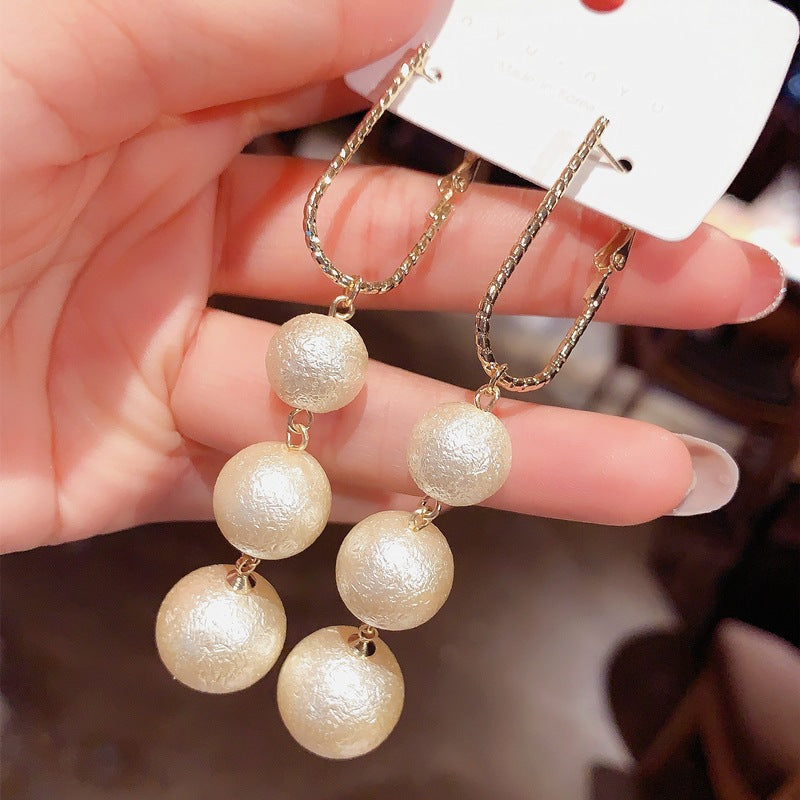Tassel High-grade Sier Needle Metal Light Luxury Pearl Earrings