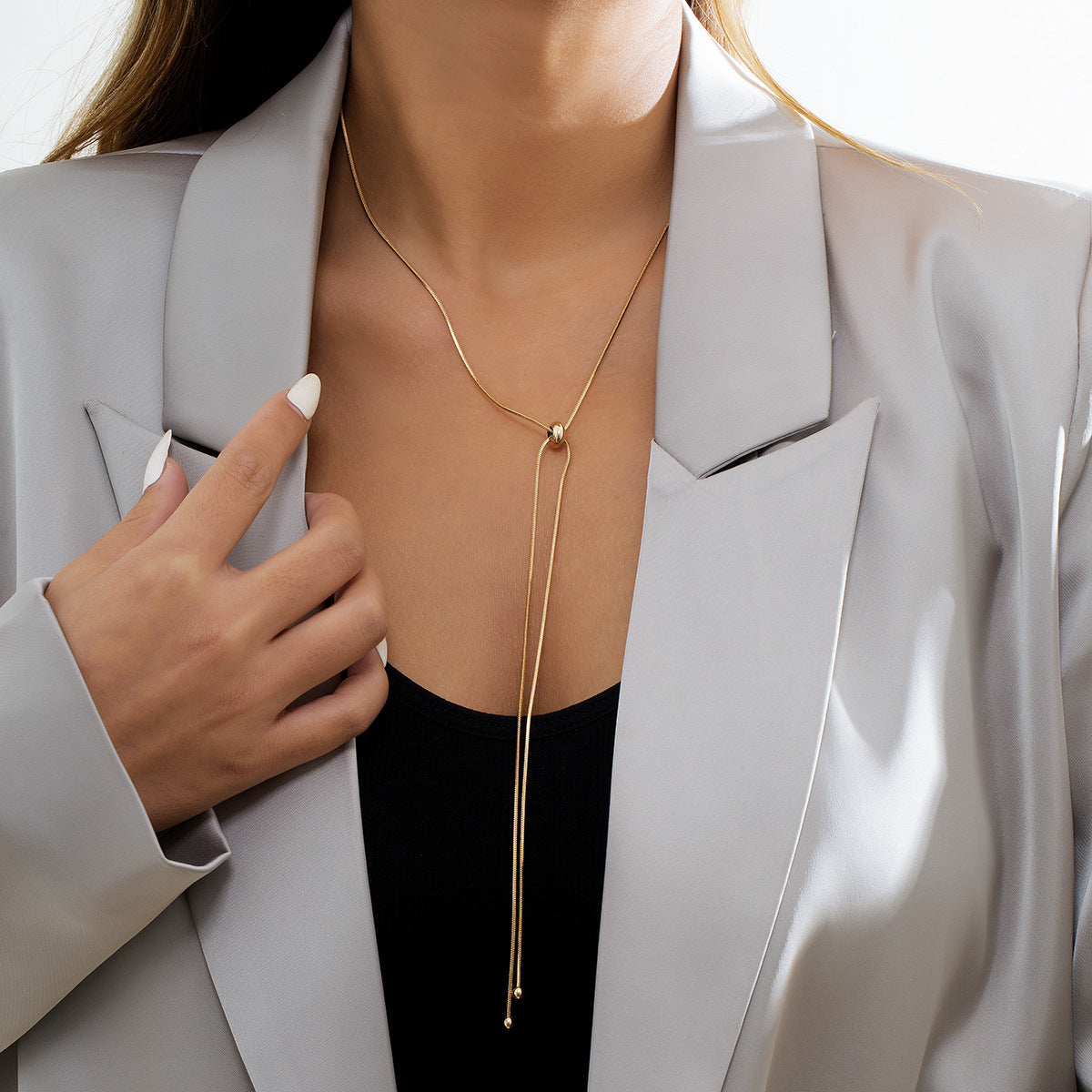 Ornament Simple Long Tassel Stylish Adjustable Metal Square Snake Necklaces