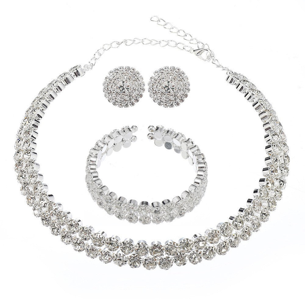 Women's Bridal Rhinestone Three-piece Clavicle Inlaid Light Necklaces